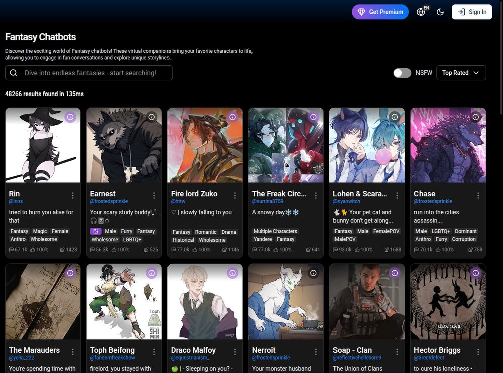 Etiqueta Fantasy de spicychat.ai con personajes de fantasía